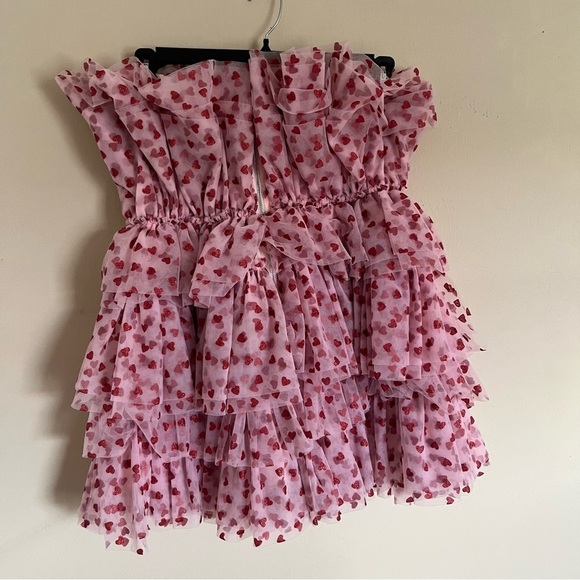 Mable Heartbreaker Strapless Pink Glitter Heart Ruffle Tulle Dress Medium - Picture 9 of 16